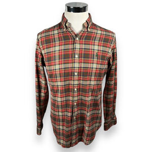 Polo Ralph Lauren Flannel Shirt Mens Small Button Red Plaid Collar Long Sleeve